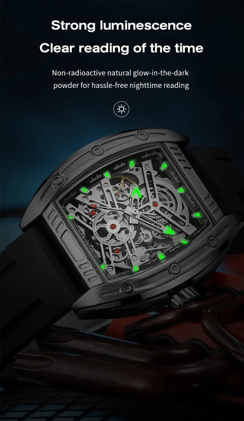 Luxury Men’s Sport Watch – Silicone Band, Automatic Mechanical Movement, Multifunctional with Luminous Display